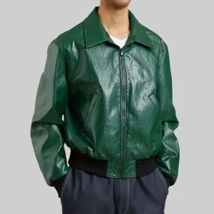 Donald Men's Distressed Green Bomber Leather Jacket - Men's Green Bomber Leather Jacket-1