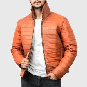 Lee Men's Brown Bomber Leather Jacket - Men's Brown Bomber Leather Jacket-5