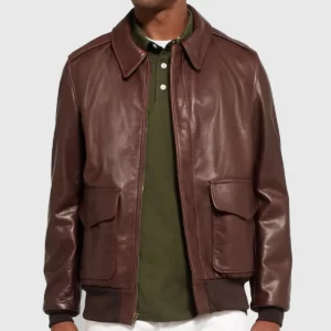 Loco Men's Brown A-2 Bomber Leather Jacket - Men's Brown A-2 Bomber Leather Jacket-3