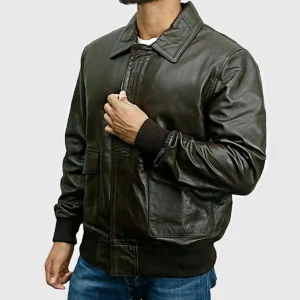 Loco Men's Choco Brown A-2 Bomber Leather Jacket - Men's Choco Brown A-2 Bomber Leather Jacket-3