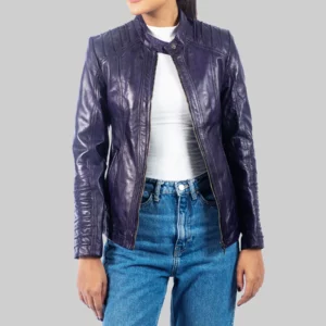 Rebecca Women's Purple Distressed Biker Leather Jacket - Women's Purple Distressed Biker Leather Jacket-3