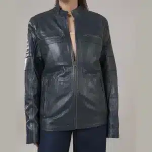 Julie Women's Blue Leather Jacket | Women's Blue Leather Jacket-4