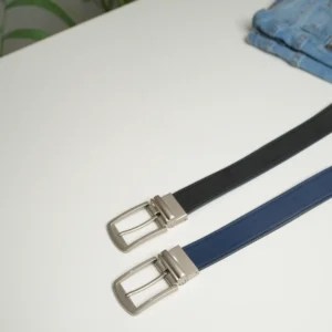 Mens Classic Plain Black & Blue Leather Belt-2