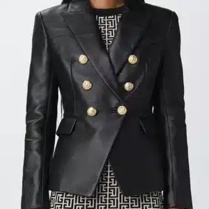 Audrina Women’s Black Leather Blazer - Front
