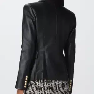 Audrina Women’s Black Leather Blazer - Back