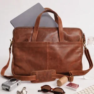 Mens Classic Style Brown Leather Laptop Bag-2