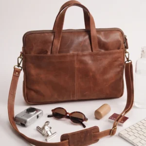 Mens Classic Style Brown Leather Laptop Bag-3