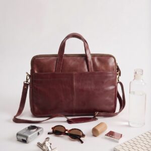 Mens Classic Style Maroon Leather Office Laptop Bag-1