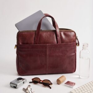 Mens Classic Style Maroon Leather Office Laptop Bag-2
