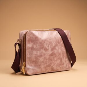 Women’s Pink Vintage Stylish Leather Crossbody Bag - Front View