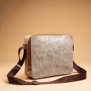 Women’s Silver with Brown Belt Vintage Style Crossbody Bag - Front View