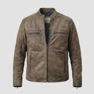 Edgar Men's Taupe Motorcycle Biker Leather Jacket-5