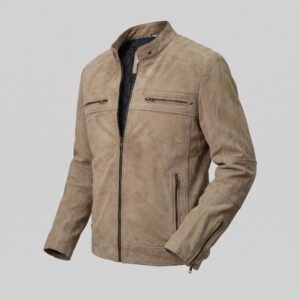 Kenneth Men's Beige Motorcycle Biker Suede Leather Jacket-4