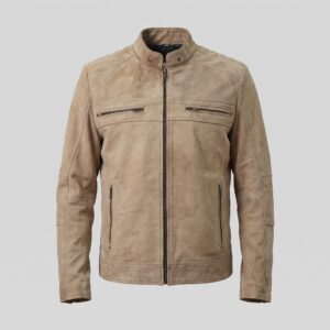 Kenneth Men's Beige Motorcycle Biker Suede Leather Jacket-1