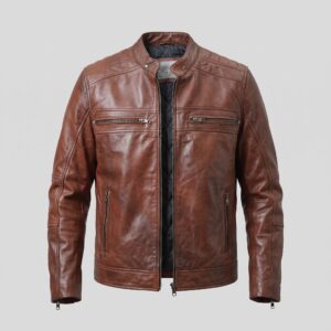 Kenneth Men's Brown Distressed Biker Leather Jacket-3