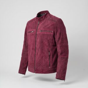 Kenneth Men's Burgundy Motorcycle Biker Suede Leather Jacket-1