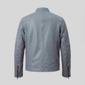 Kenneth Men's Grey Motorcycle Biker Leather Jacket-1