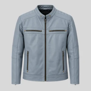 Kenneth Men's Grey Motorcycle Biker Leather Jacket-2