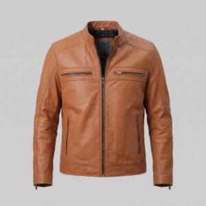 Kenneth Men's Light Brown Motorcycle Biker Leather Jacket-5