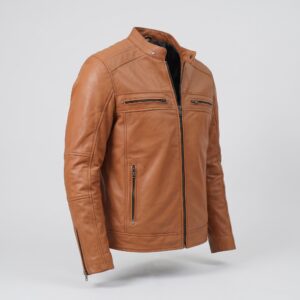 Kenneth Men's Light Brown Motorcycle Biker Leather Jacket-4
