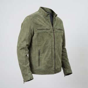 Kenneth Men's Olive Green Motorcycle Biker Suede Leather Jacket-1