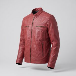 Kenneth Men's Red Café Racer Biker Leather Jacket-5