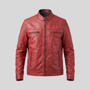 Kenneth Men's Red Café Racer Biker Leather Jacket-2