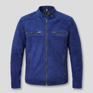 Kenneth Men's Royal Blue Motorcycle Biker Suede Leather Jacket-4