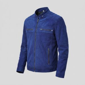 Kenneth Men's Royal Blue Motorcycle Biker Suede Leather Jacket-1