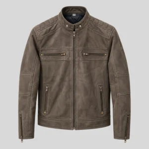 Kenneth Men's Taupe Motorcycle Biker Suede Leather Jacket-2