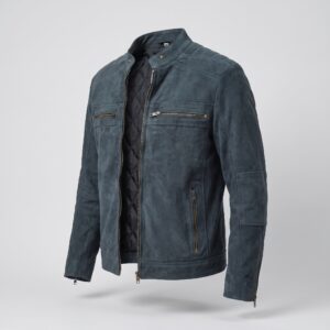 Kenneth Men's Teal Motorcycle Biker Suede Leather Jacket-5
