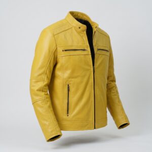 Kenneth Men's Yellow Motorcycle Biker Leather Jacket-5