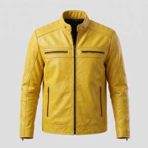 Kenneth Men's Yellow Motorcycle Biker Leather Jacket-3
